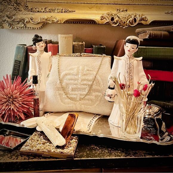 ♥️ Vintage Creations by Harilela's Ivory 
Beaded Purse- Made in Hong Kong 1960s - Picture 7 of 17